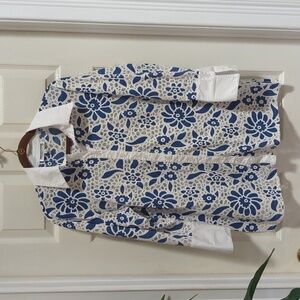 Mishca Women's Floral Lace Long Sleeve Button Up Blouse w/French Cuffs Sz Large